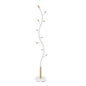 SEVOBAL Freestanding Coat Rack Metal Stand with 9 Hooks Stable Round Base Modern White Oak Design, White, 11"*11"*74.8" - 1 of 4
