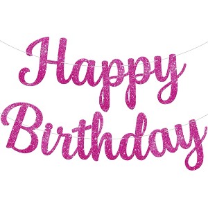 KatchOn Glitter Hot Pink Happy Birthday Banner - 10 Feet | Cursive Letters, Birthday Decorations | Backdrop for Pink Party Decorations - 1 of 4