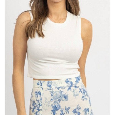 Women's BASIQUE CREWNECK CROP TANK - OLIVACEOUS