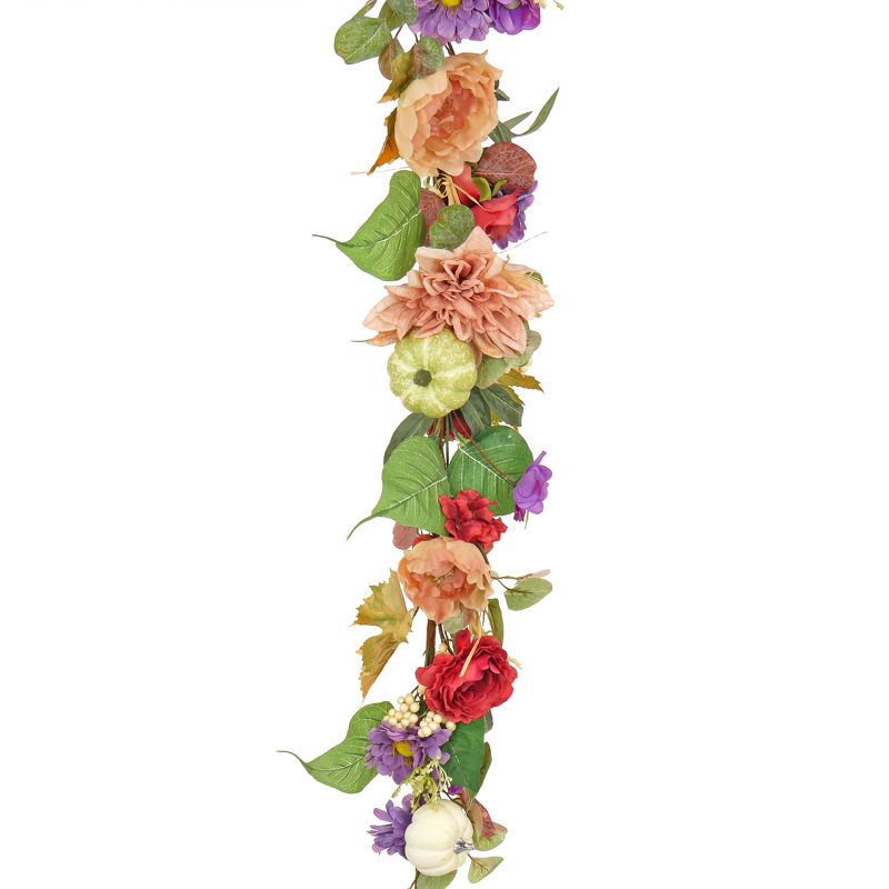 National Tree Company 6 ft. Harvest Serenity Floral and Pumpkins Garland, 3 of 5