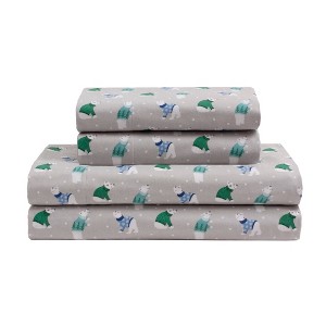 Twin Printed Pattern Cotton Flannel Sheet Set Holiday Bears - Elite Home Products