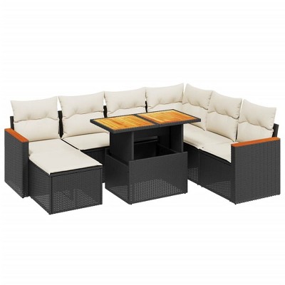 vidaXL 8 Piece Patio Sofa Set with Cushions Black and Cream Poly Rattan
