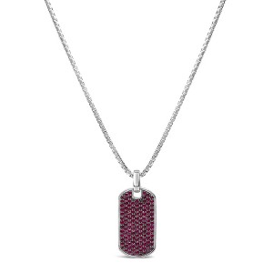 Haus of Brilliance Men's Silver Created Red Ruby Dog Tag Pendant Necklace - 22" Inches - 1 of 4