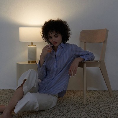 White Marble LED Table Lamp with USB Port and Brass Accents