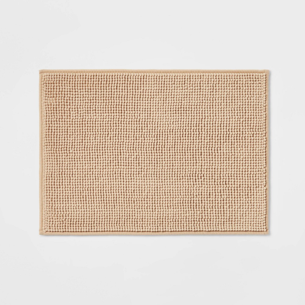 17"x24" Everyday Chenille Bath Rug Tan - Room Essentials™: Machine Washable, Tufted Polyester, Low Pile, Non-Slip Backing