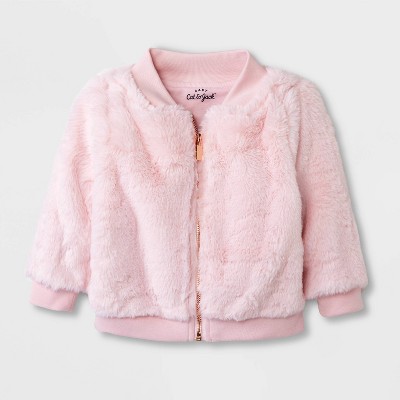 Baby Girls' Fur Bomber Jacket - Cat & Jack™ Pink 0-3M