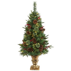 Nearly Natural 4-ft Pine, Pinecone and Berries Artificial Christmas Tree in Decorative Urn - 1 of 4