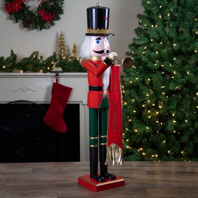 36" Red and Green Wooden Christmas Nutcracker Soldier with Gold Trim