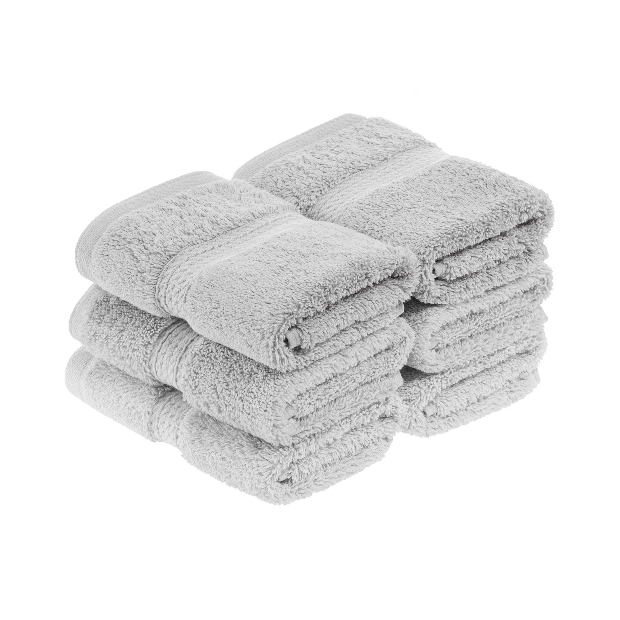Luxury Egyptian Cotton Heavyweight Plush Face Towel/ Washcloth Set of 6, Silver - Blue Nile Mills