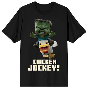 Minecraft Movie Chicken Jockey on Black Short Sleeve Adult T-Shirt - 1 of 4