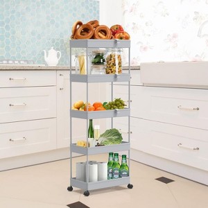 5-Tier Storage Cart Organizer Rolling Utility Cart, Mobile Shelving Unit Slide Out Storage Shelves for Kitchen Living Room Bathroom Laundry Room - 1 of 4