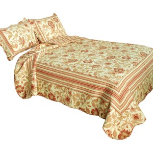 Slickblue Vermicelli Quilted Quilt Set, 8 Floral Design, Full/Queen, Cotton, Machine Washable, 3-Piece - 1 of 4