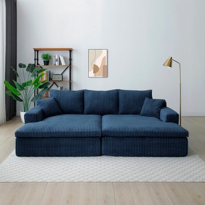 102" Oversized Modular Sectional Sofa Bed with Double Lounge Chaise, Plush Corduroy Sofa Bed, No Assembly Needed, Deep Seat Comfort