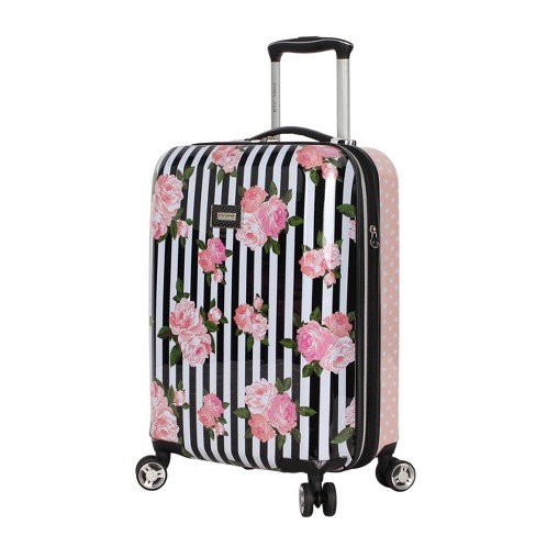 Betsey Johnson Designer Luggage Collection - Expandable 3 Piece Hardside Lightweight Spinner Suitcase Set (Stripe Roses)