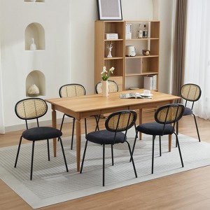 Coucheta Rattan Dining Chairs Set of 8, Mid-Century Modern Velvet Upholstered Dining Chairs with Metal Legs for Kitchen, Living Room, Reception,Black - 1 of 4