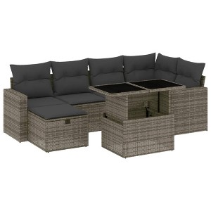vidaXL 7 Piece Patio Sofa Set with Cushions - Gray Poly Rattan without Storage - 1 of 4