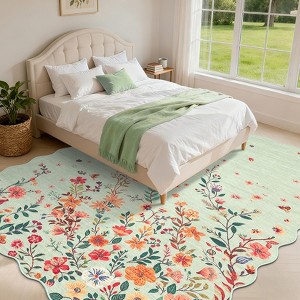 Coucheta Large Floral 9x12 Area Rugs for Living Room Bedroom, Soft Washable Scalloped Rugs with Non Slip Backing, Low Pile Stain Resistant Floral - 1 of 4
