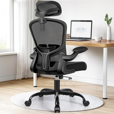 KERDOM Office Chair, Ergonomic Desk Chair with Adjustable Lumbar Support, High Back Mesh Computer Chair with Flip-up Armrests, Black