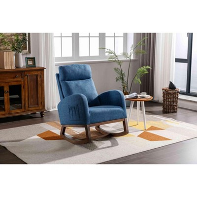 CAVINAS Linen Fabric Glider Rocking Chair with High Backrest,Modern Upholstered Rocking Chairs,Nursery Accent Chair for Bedroom