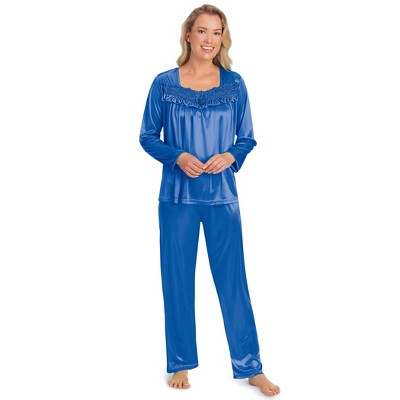 Collections Etc Soft and Silky Lace Long Sleeve Top Pajama Set