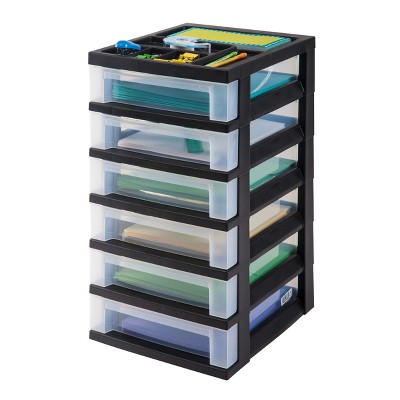 Black and Clear 6-Drawer Plastic Rolling Storage Cart