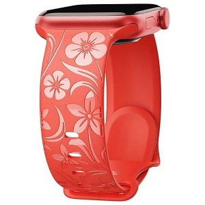 HTUTWOO Floral Engraved Apple Watch Band, Silicone Glossy Wildflower Strap 38/40/41/42/44/45/49mm for iWatch Series 10 9 8 7 6 5 4 3 2 1 SE Ultra - 1 of 4