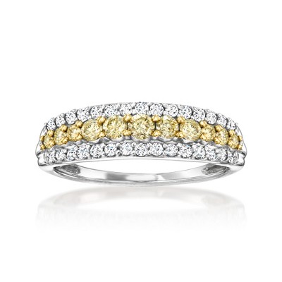 Ross-Simons 0.75 ct. t.w. Yellow and White Diamond 3-Row Ring in 14kt White Gold