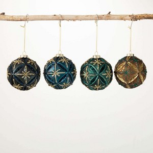 Patterned Ball Ornament Multicolor 4"H Glass Set of 4 - 1 of 3