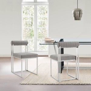 Armen Living Set of 2 Anastasia Brushed Stainless Steel and Fabric Dining Chairs - 1 of 4