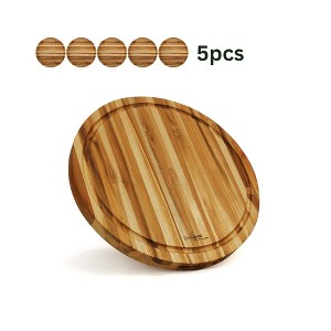 4pcs/5pcs Kitchen Wooden Cutting Boards With Groove Knife-Safe Rectangular/Round Serving Boards Housewarming Gift - 1 of 4