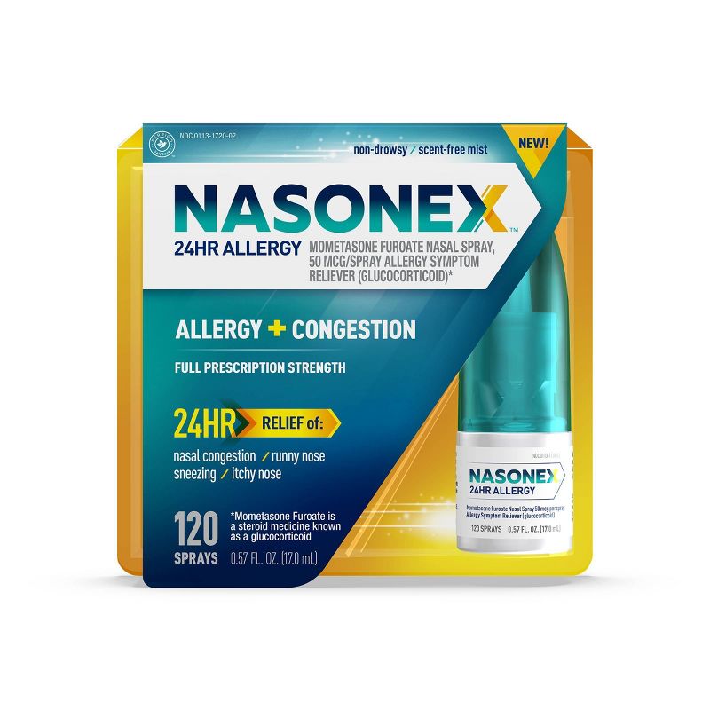 Nasonex 24HR Non Drowsy Mometasone Furoate Allergy Medicine Nasal Spray - 120 Sprays, 1 of 9