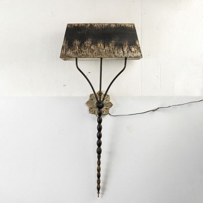 Elegant Wall Sconce with Distressed Black Shade and Decorative Scroll Design, Vintage Home Lighting Fixture, 1pc