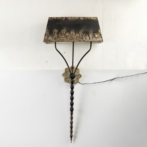 Elegant Wall Sconce with Distressed Black Shade and Decorative Scroll Design, Vintage Home Lighting Fixture, 1pc - 1 of 4