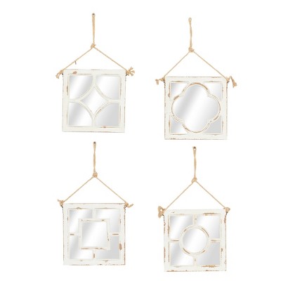 Vintage Wood Square Decorative Wall Mirror White - Olivia & May