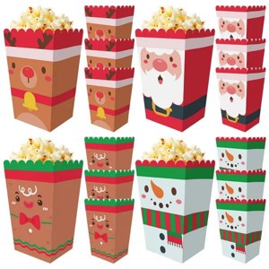 24 Pack Large Paper Popcorn and Candy Favor Boxes w/ Santa Claus, Snowman, Reindeer, Gingerbread Designs for Christmas, Birthday, Movie Night Parties - 1 of 4