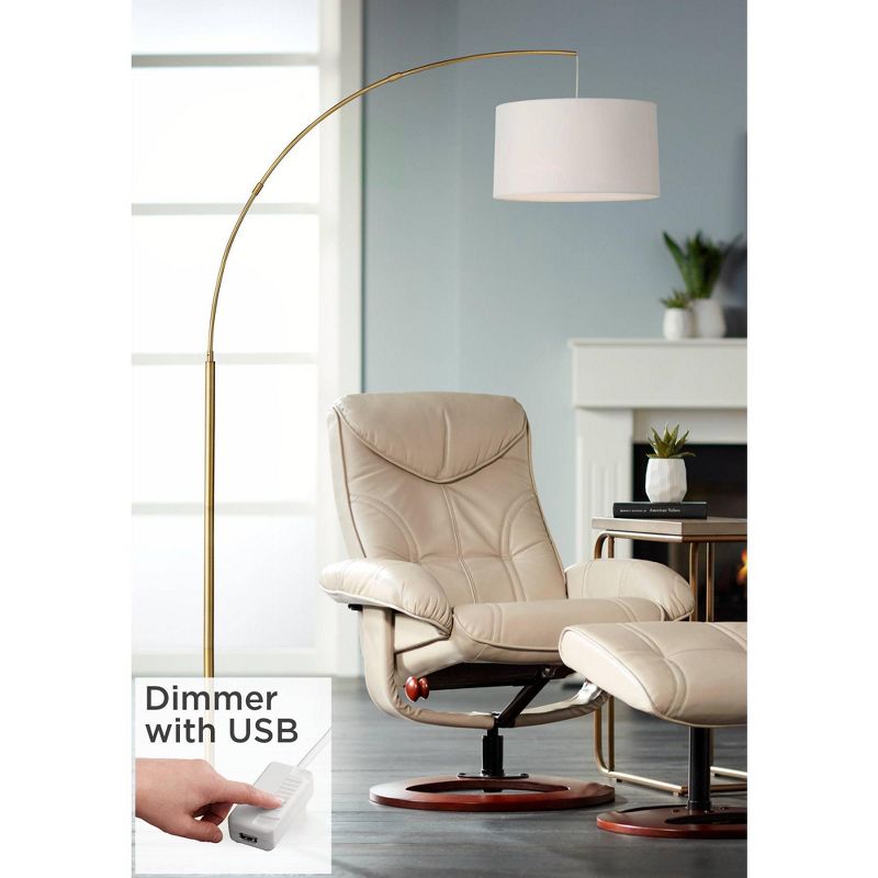 360 Lighting Modern Arc Floor Lamp with USB Charging Port 72" Tall Brass White Linen Drum Shade for Living Room Reading House Home, 2 of 10