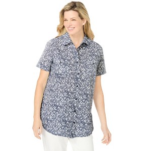 Woman Within Short-Sleeve Cotton Campshirt - 1 of 4
