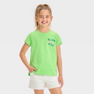 Girls' Short Sleeve 'Have a Lucky Day' Graphic T-Shirt - Cat & Jack™ Green XL