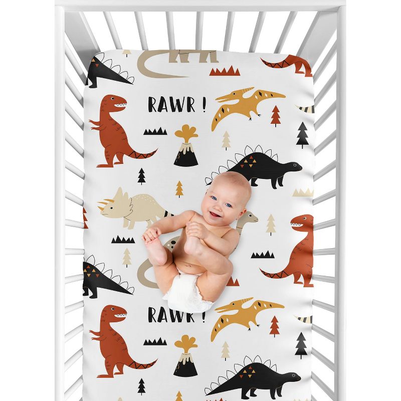 Sweet Jojo Designs Gender Neutral Baby Fitted Crib Sheet Mod Dinosaur Orange Taupe and Black, 5 of 8