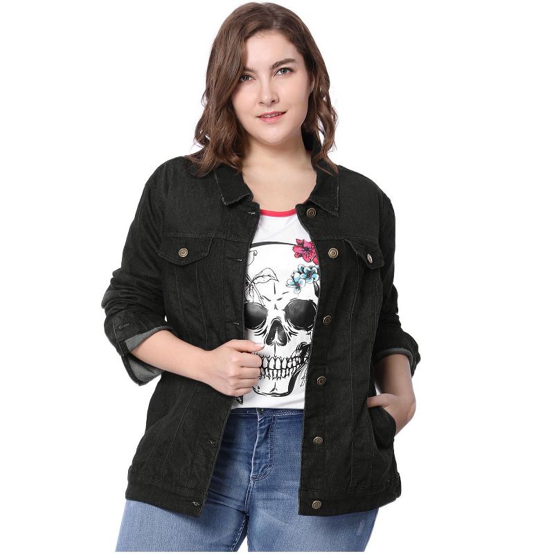 Agnes Orinda Women's Plus Size Outerwear Button Front Washed Casual Denim Jackets, 3 of 8