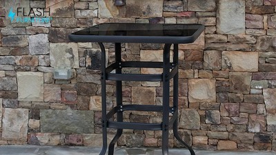 Gray 4-Person Steel and Glass Outdoor Bistro Set