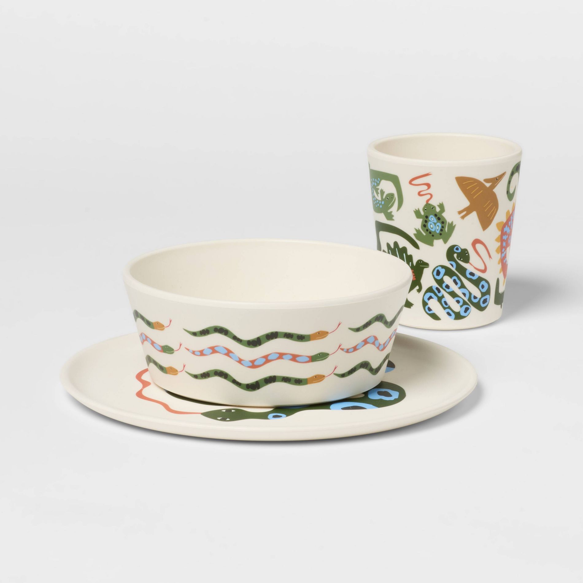 3pc Artificial Resin Dinnerware Set Reptiles - Pillowfort™