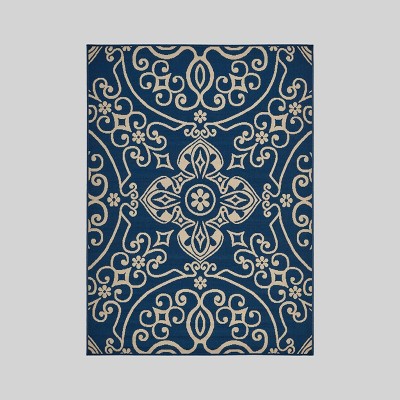 5'3" x 7' Blue Moon Scroll Outdoor Rug Blue/Ivory - Christopher Knight Home