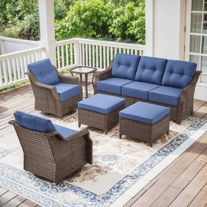 Gymojoy Outdoor Sofa Swivel Chair Ottoman with Coffee Table Patio Funiture Set - 1 of 4