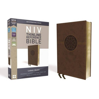 NIV, Thinline Reference Bible, Large Print, Imitation Leather, Brown, Red Letter Edition, Comfort Print - by  Zondervan (Leather Bound)