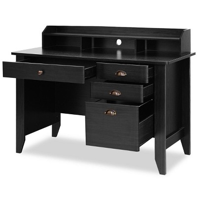 Elegant Black MDF Computer Desk with Multi-Drawer Storage and Monitor Shelf