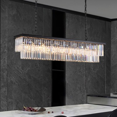 Ludomide Crystal Rectangular Chandelier, Industrial Hanging Pendant Light for Dining Room, Restaurants, Kitchen Island-L47"