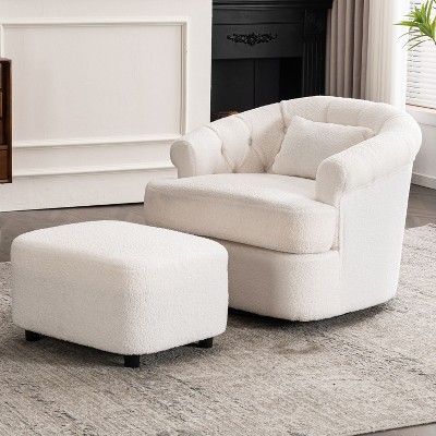 Jessica Swivel Chair with Ottoman, Single Sofa for Bedroom/Office/Reading Spaces, Teddy Velvet Fabric Accent Chair - Maison Boucle