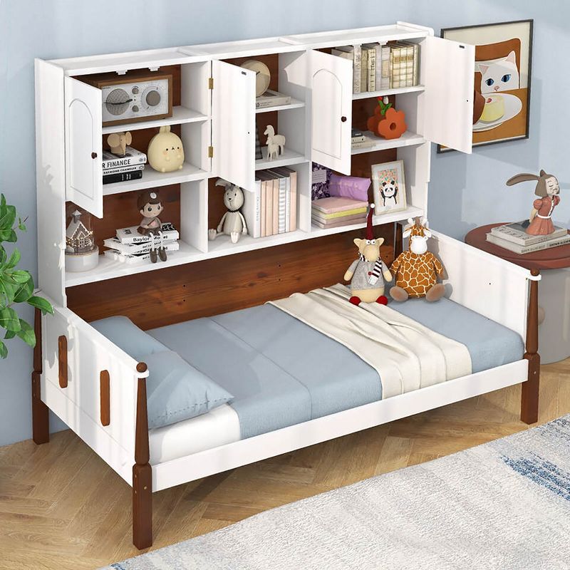 Tangkula Twin Daybed w/ Bookcase Wooden Platform Bed w/ Shelves & Cabinets White & Brown, 2 of 11