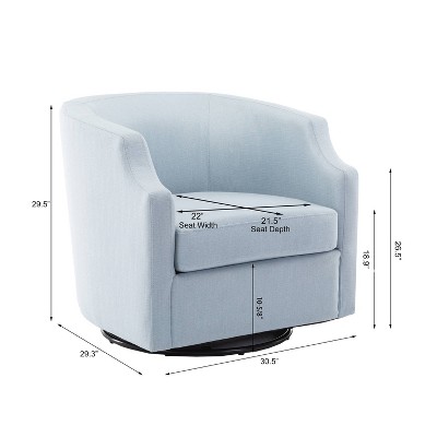 Sky Blue Transitional Swivel Barrel Accent Chair in Polyester